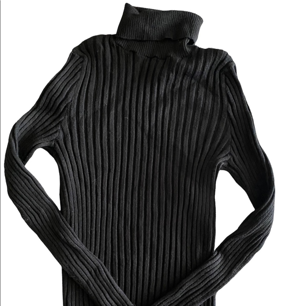 Sisley Italy black ribbed wool long sleeve turtle neck stretchy warm sweater